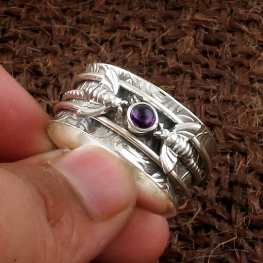 925 Bee Purple Gemstone Meditation Ring - emmy-rae-jewels.com