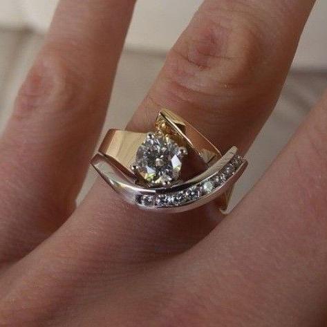 Antique Irregular Gold & Silver Zirconia Ring - emmy-rae-jewels.com