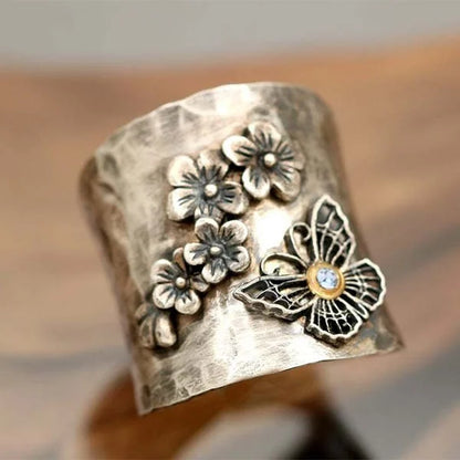 Bee Flower Butterfly Wide Band Ring - emmy-rae-jewels.com