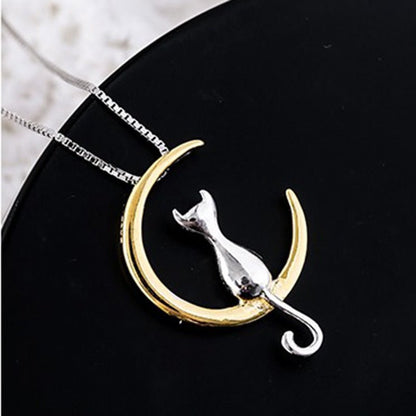 Crescent and cat elegant cat necklace - emmy-rae-jewels.com