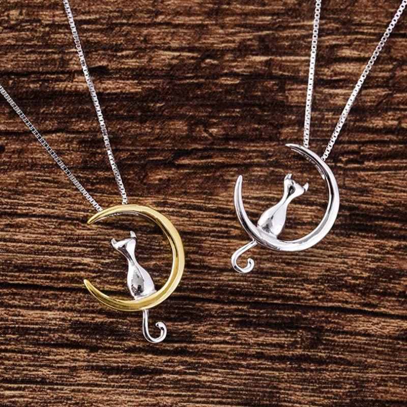 Crescent and cat elegant cat necklace - emmy-rae-jewels.com