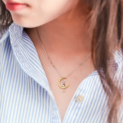 Crescent and cat elegant cat necklace - emmy-rae-jewels.com