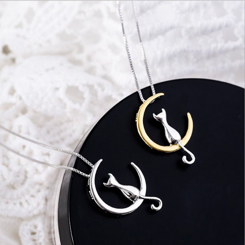 Crescent and cat elegant cat necklace - emmy-rae-jewels.com
