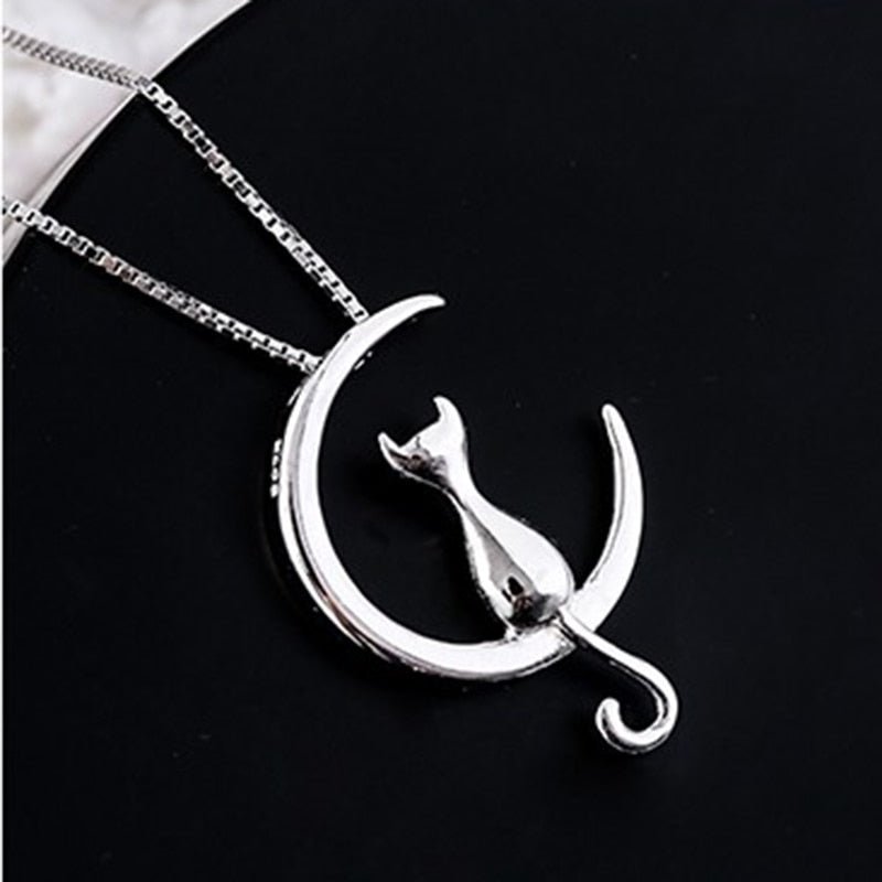 Crescent and cat elegant cat necklace - emmy-rae-jewels.com