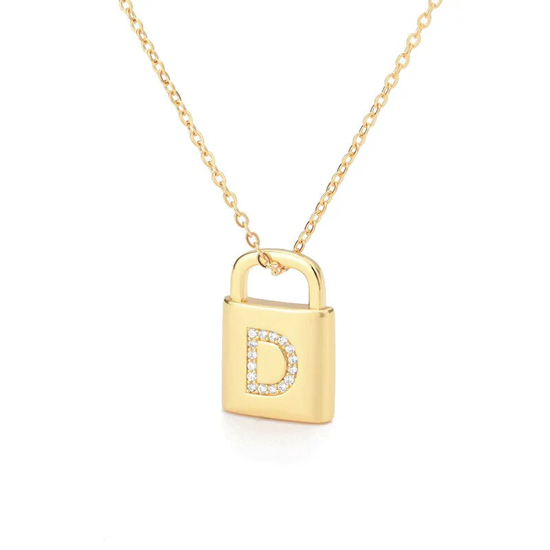 Gold Initial Lock Pendant Necklace - emmy-rae-jewels.com