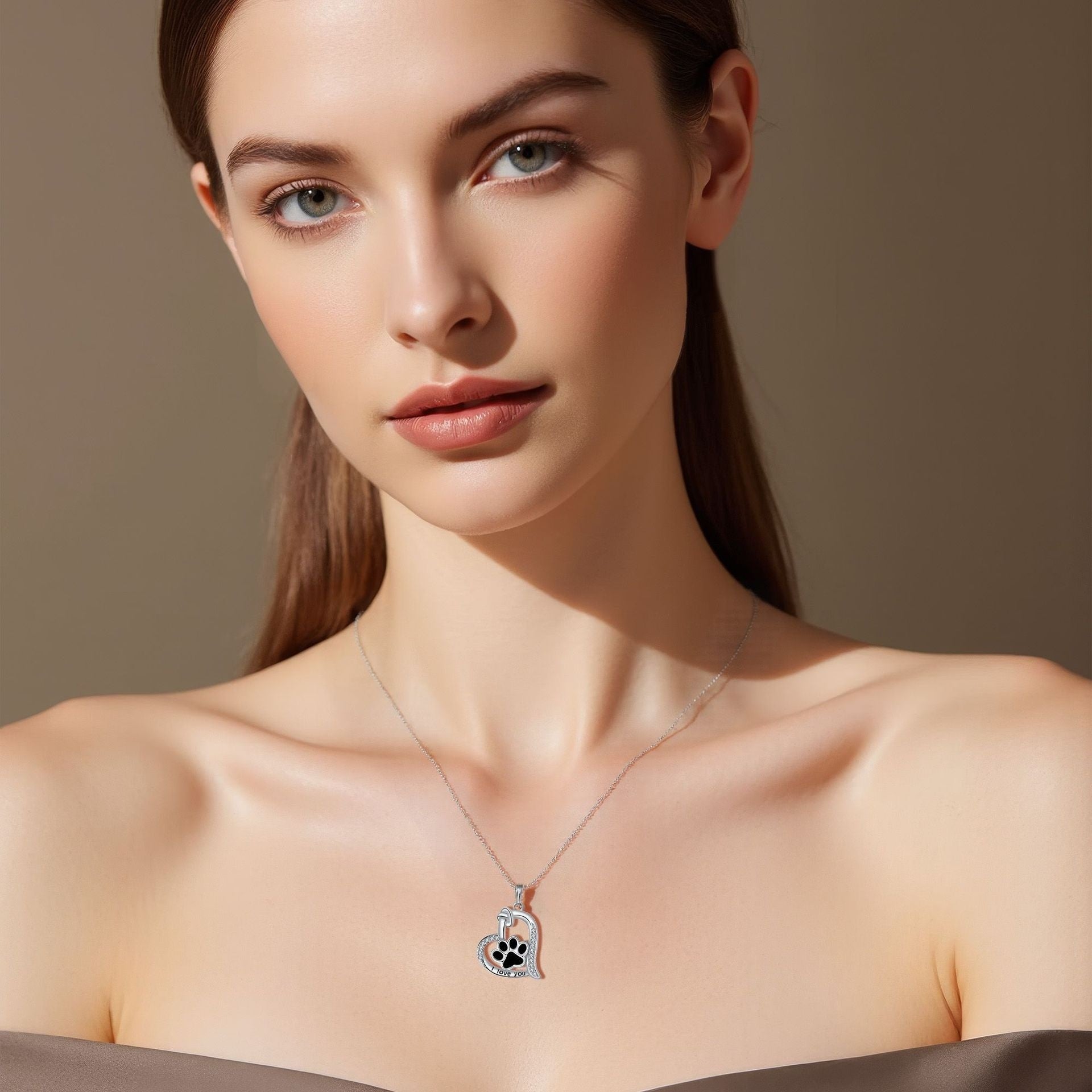 Heart-shaped Dog Paw Print Necklace with Zirconia - emmy-rae-jewels.com