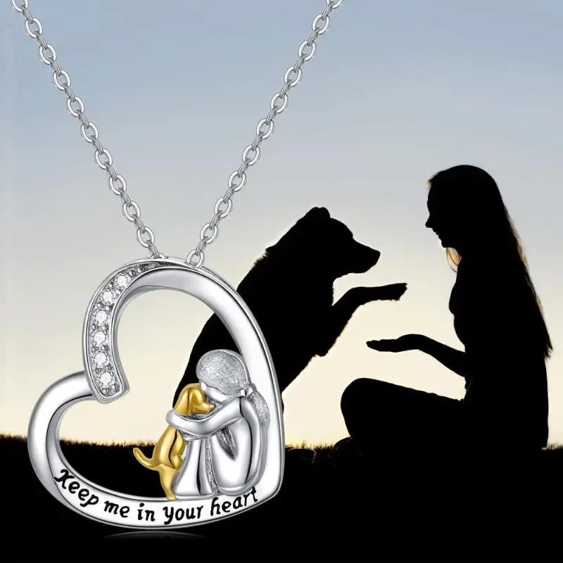 925 Sterling Silver Necklace – Heart & Dog Design with Zirconia - emmy-rae-jewels.com