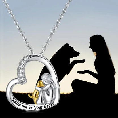 925 Sterling Silver Necklace – Heart & Dog Design with Zirconia - emmy-rae-jewels.com