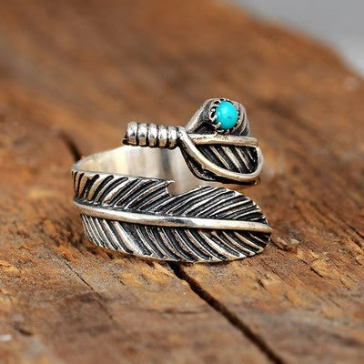 For Memorial S925 Guardian Angel Turquoise Feather Ring - emmy-rae-jewels.com
