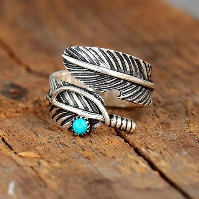For Memorial S925 Guardian Angel Turquoise Feather Ring - emmy-rae-jewels.com