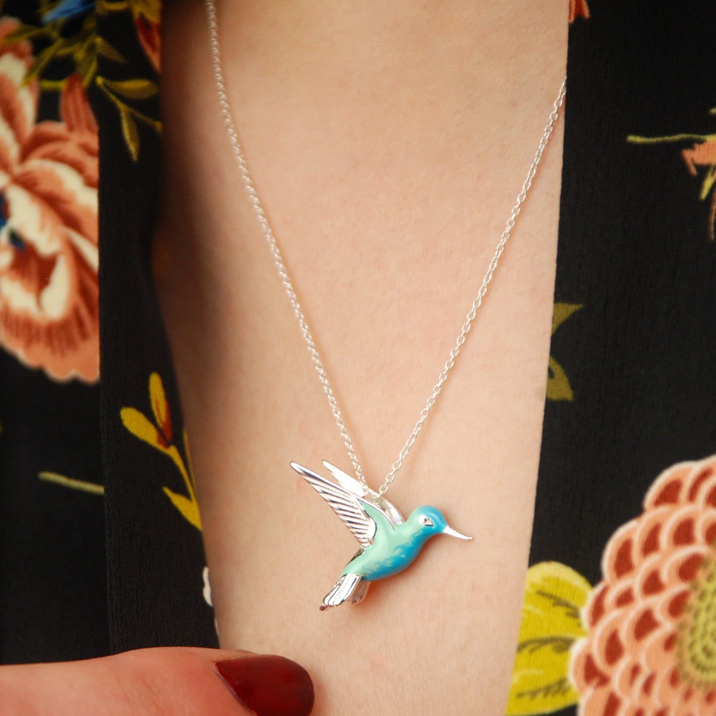 Sterling Silver Enamel Hummingbird Necklace - emmy-rae-jewels.com