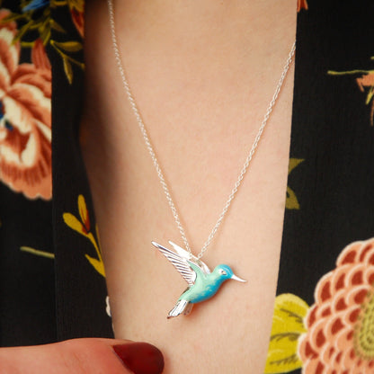 Sterling Silver Enamel Hummingbird Necklace - emmy-rae-jewels.com