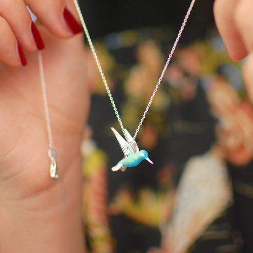 Sterling Silver Enamel Hummingbird Necklace - emmy-rae-jewels.com