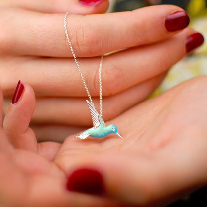 Sterling Silver Enamel Hummingbird Necklace - emmy-rae-jewels.com