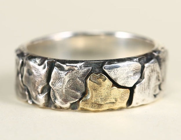 Adjustable Vintage Silver Gold Forged Ring