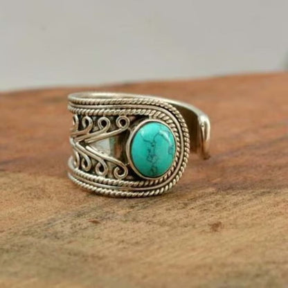 Retro Bohemian Creative Pattern Turquoise Open Ring