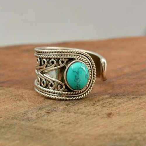 Retro Bohemian Creative Pattern Turquoise Open Ring