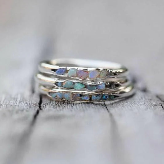 Vintage Layered Blue Stones Silver Ring