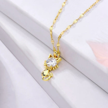 Gold platted cat necklace with zircon - emmy-rae-jewels.com