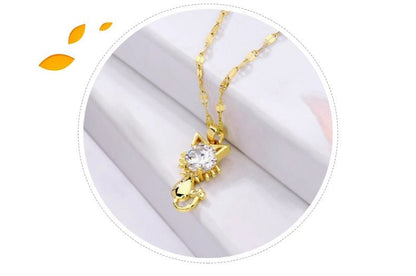 Gold platted cat necklace with zircon - emmy-rae-jewels.com