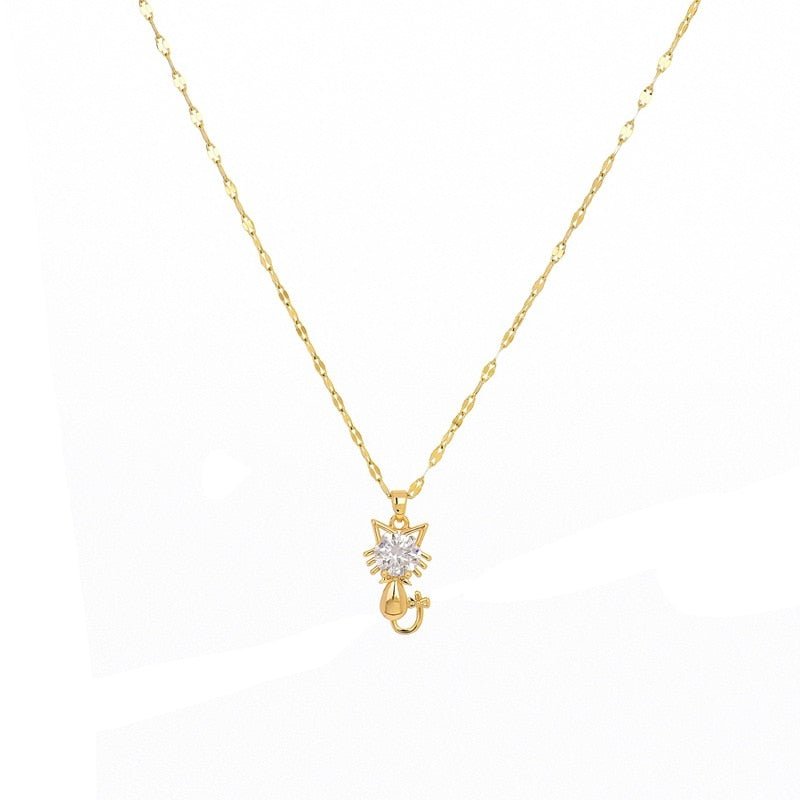 Gold platted cat necklace with zircon - emmy-rae-jewels.com