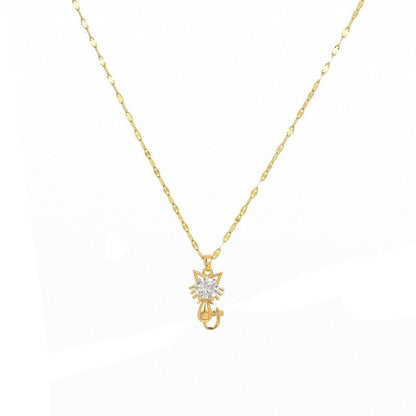Gold platted cat necklace with zircon - emmy-rae-jewels.com