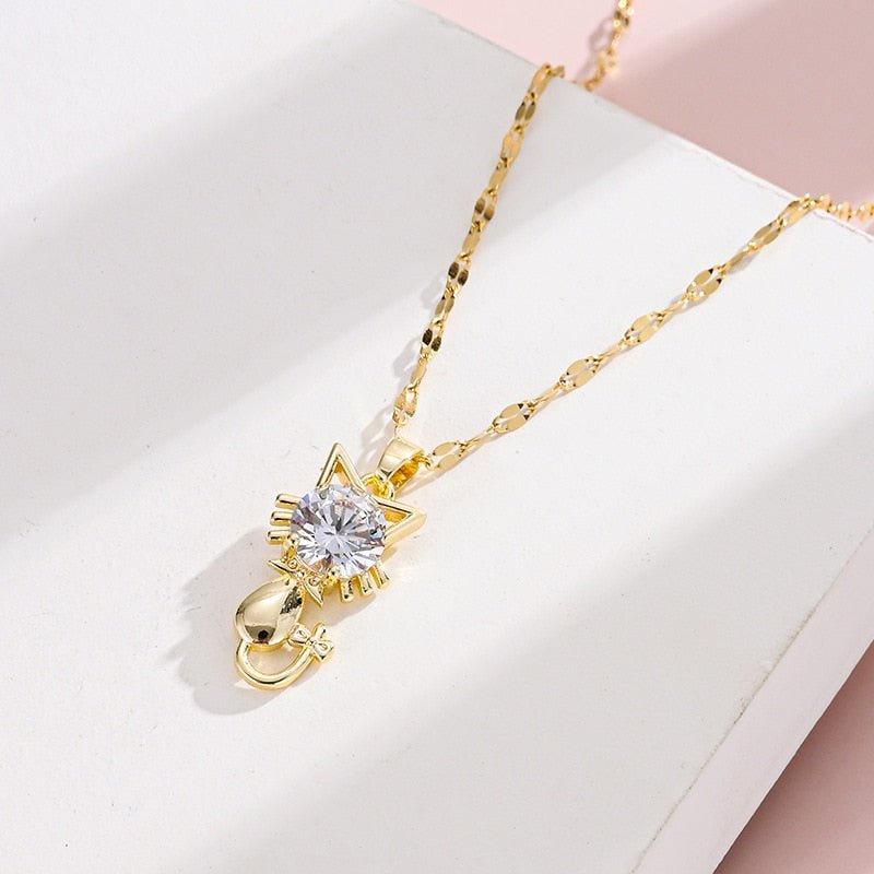 Gold platted cat necklace with zircon - emmy-rae-jewels.com