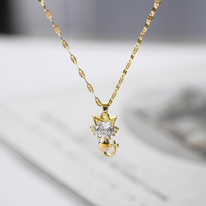 Gold platted cat necklace with zircon - emmy-rae-jewels.com