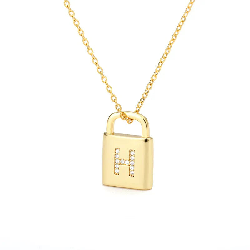 Gold Initial Lock Pendant Necklace - emmy-rae-jewels.com
