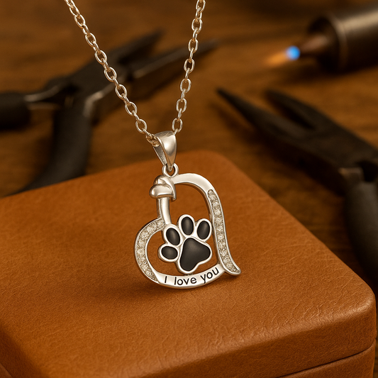 Heart-shaped Dog Paw Print Necklace with Zirconia - emmy-rae-jewels.com