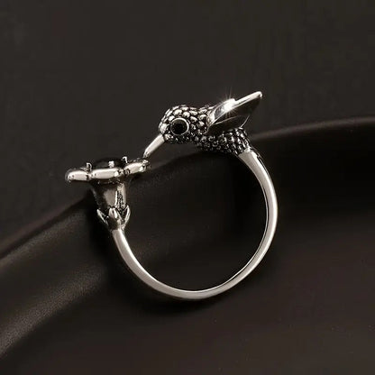 Hummingbird and Flower Open Ring - emmy-rae-jewels.com
