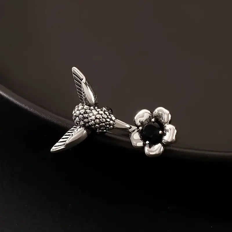 Hummingbird and Flower Open Ring - emmy-rae-jewels.com