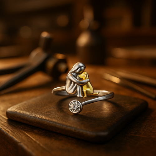 925 Sterling Silver Dog Ring wit Zirconia – Adjustable & Handmade - emmy-rae-jewels.com
