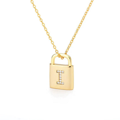 Gold Initial Lock Pendant Necklace - emmy-rae-jewels.com