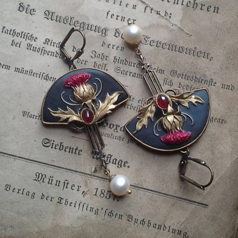 Boho Earrings with Pearls and Red Crystal - emmy-rae-jewels.com
