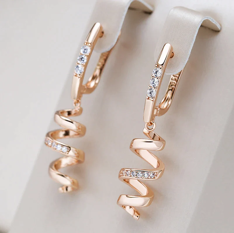 Elegant Spiral Zirconia Earrings in Gold - emmy-rae-jewels.com