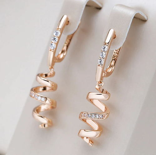 Elegant Spiral Zirconia Earrings in Gold - emmy-rae-jewels.com