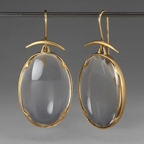 Vintage Gray Crystal Gold Earrings
