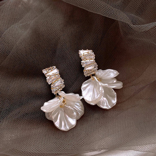 Exquisite Gold Petal Earrings in White - emmy-rae-jewels.com