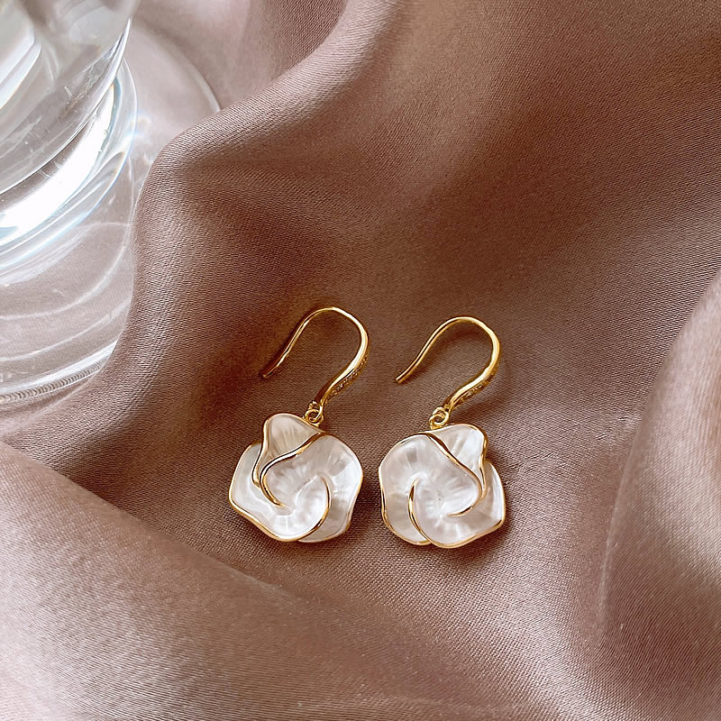 Elegant Earrings with White Petals - emmy-rae-jewels.com