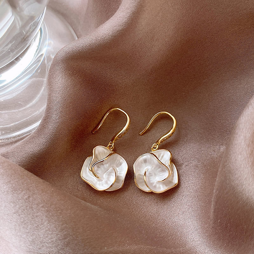 Elegant Earrings with White Petals - emmy-rae-jewels.com