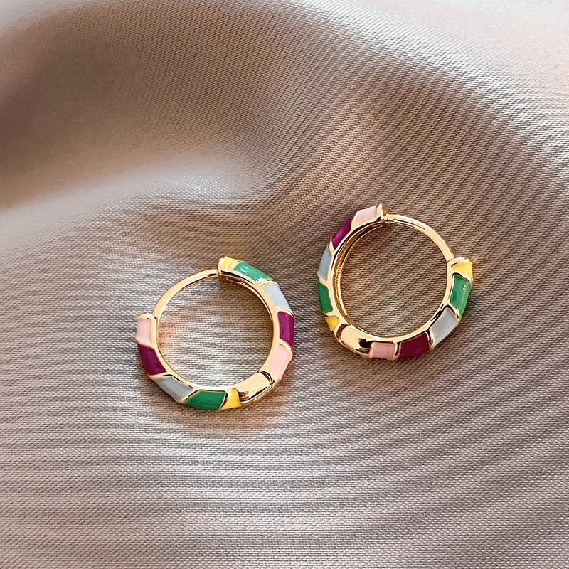 Elegant Earrings with Multicoloured Enamel in Gold - emmy-rae-jewels.com