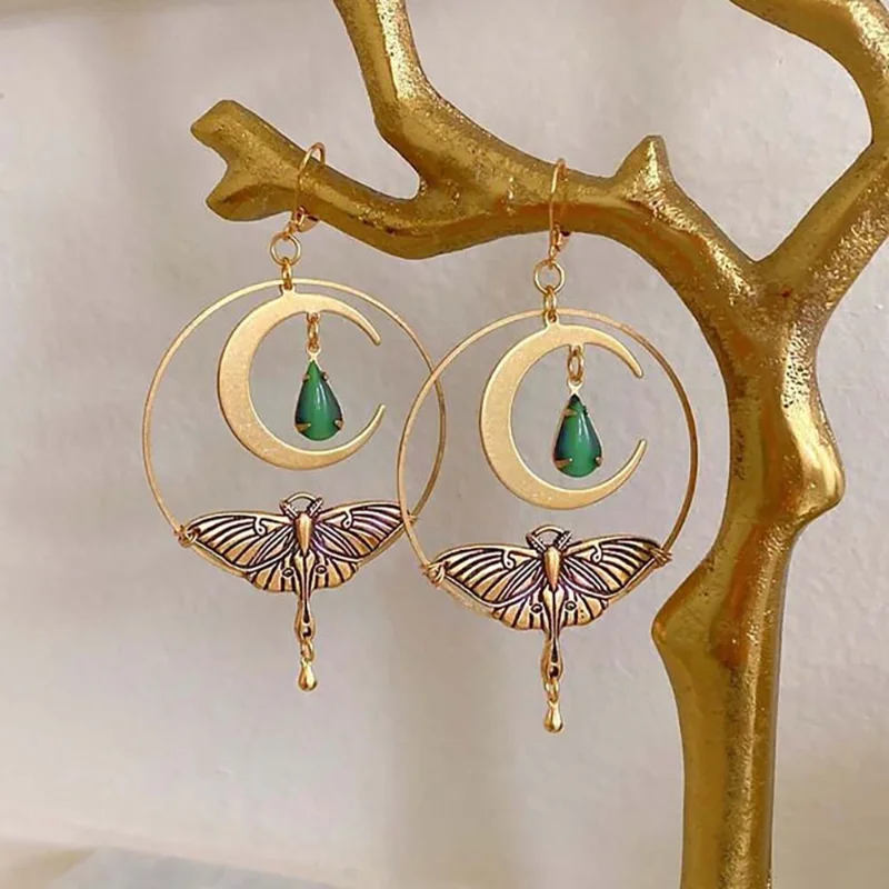 Vintage Golden Moon Dragonfly Earrings - emmy-rae-jewels.com