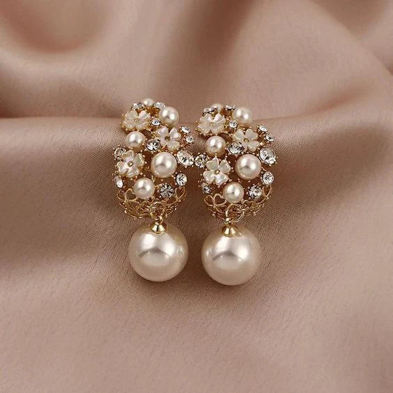 Elegant Flower Pearl Earrings - emmy-rae-jewels.com