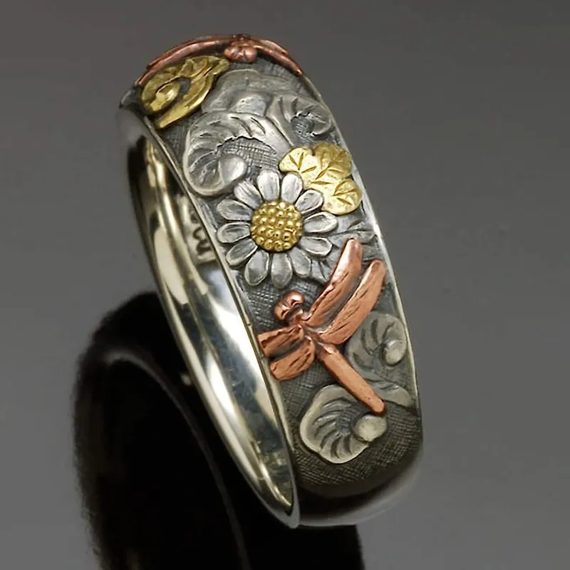 Vintage Sunflower Dragonfly Ring - emmy-rae-jewels.com