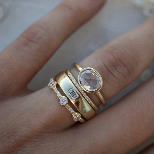 Set of Gold Rings with Zirconia