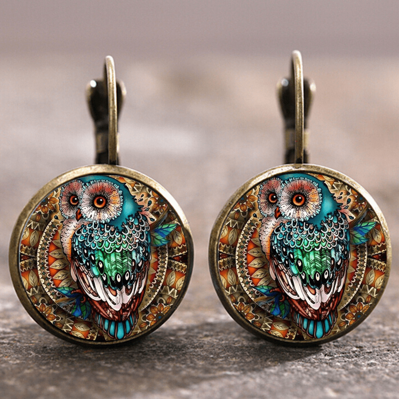 Vintage Rounded Crystal Owl Earrings - emmy-rae-jewels.com