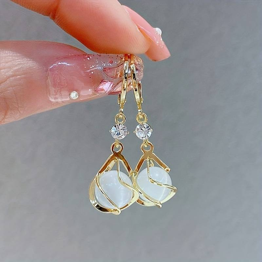 Vintage White Opal Dangling Golden Earrings - emmy-rae-jewels.com