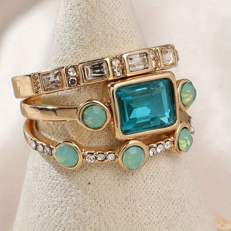 Vintage Blue Crystal Ring Set - emmy-rae-jewels.com