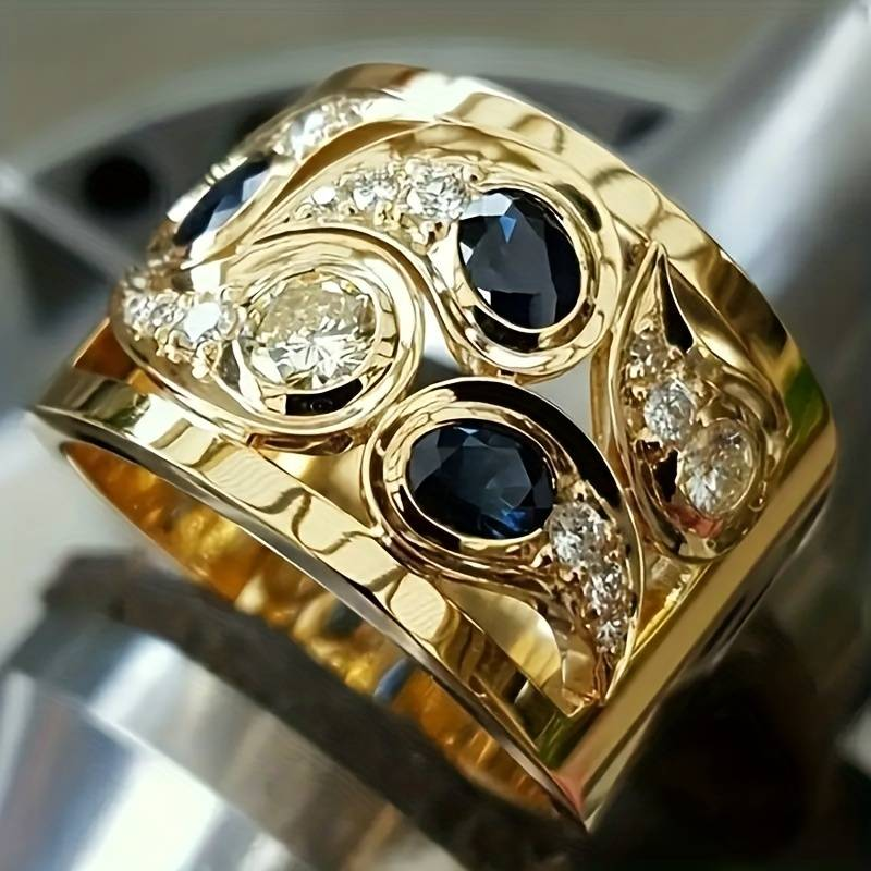 Vintage Golden Inlaid Zirconia Ring - emmy-rae-jewels.com